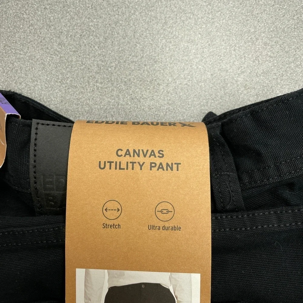 NEW Eddie Bauer Men's Size 38x29 Black Canvas Utility Pants Stretch Durable